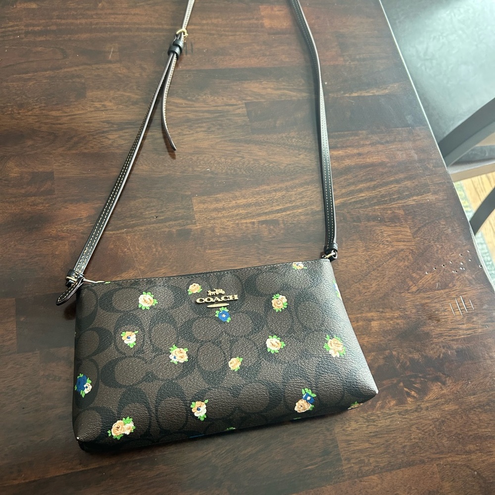 Coach Black Mini Bag with Blue Floral Design